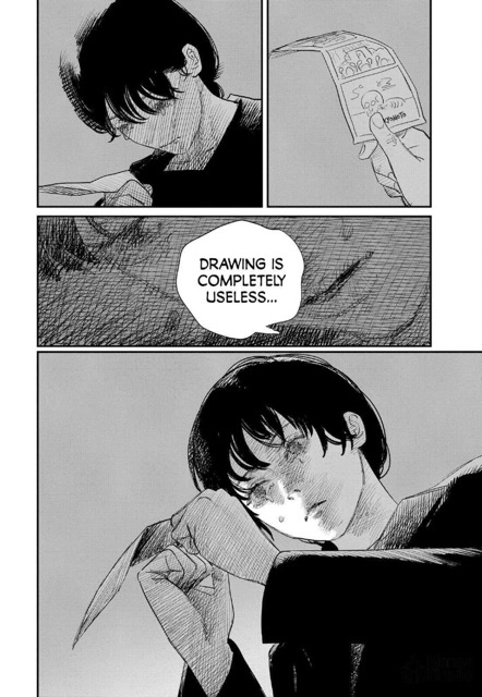 Fujino holding the first panels she drew to Kyomoto